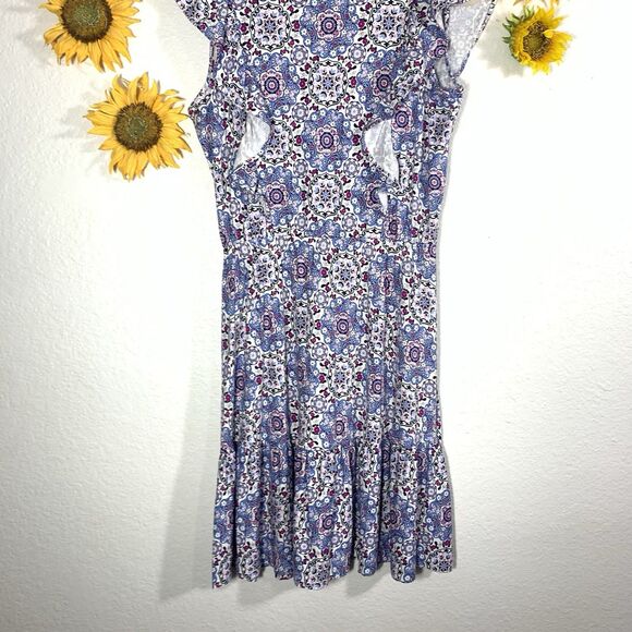 LOFT NWT $69 Pattern Ruffle Short Sleeve Skater Dress Size Small Womens - Picture 7 of 10